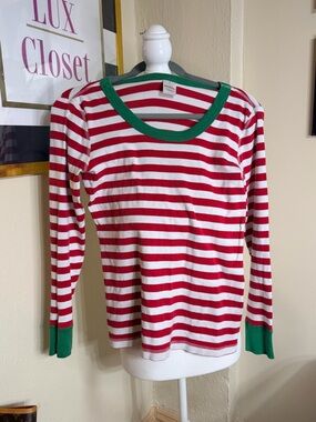 Hanna Andersson Red and White Striped Top with Green Trim